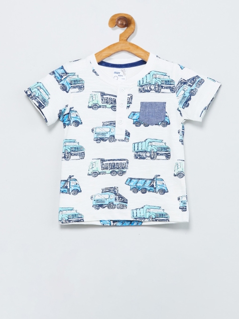 

max Boys White Printed Round Neck Cotton T-shirt