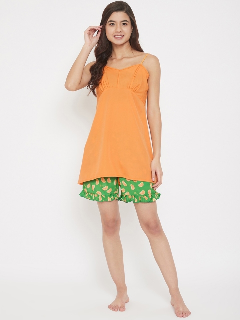 

The Kaftan Company Women Green & Yellow Tropical Printed Night Suit With Shrug