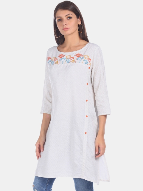 

Karigari Women Off-White Woven Design A-Line Kurta