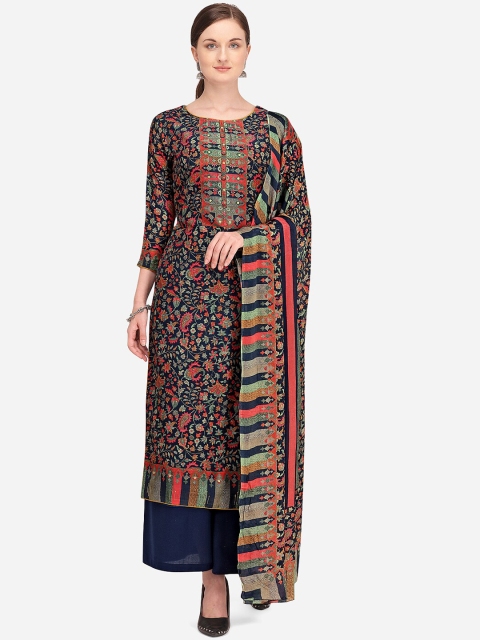 

Stylee LIFESTYLE Blue & Red Printed Unstitched Dress Material