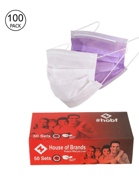 

LONDON FASHION hob Unisex Pack Of 100 3-Ply Ultrasonic Anti-Pollution Disposable Masks, Purple