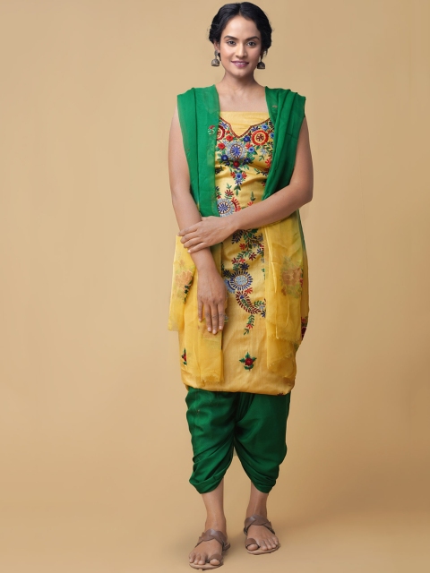 

Unnati Silks Women Yellow & Green Embroidered Unstitched Dress Material