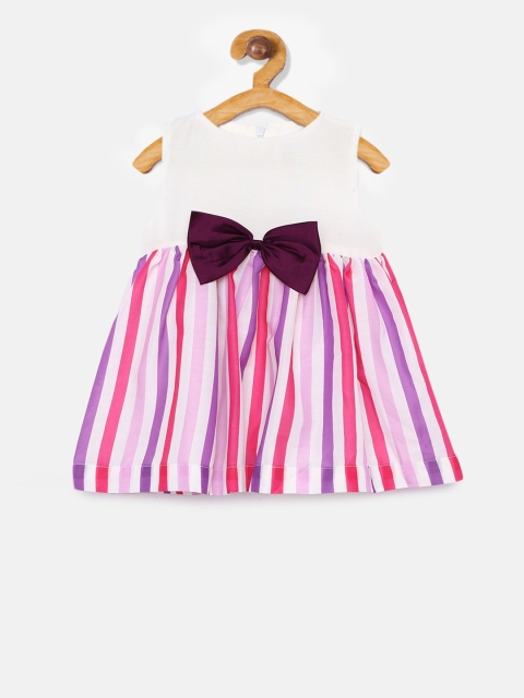 

Aomi Girls White Striped Fit and Flare Dress
