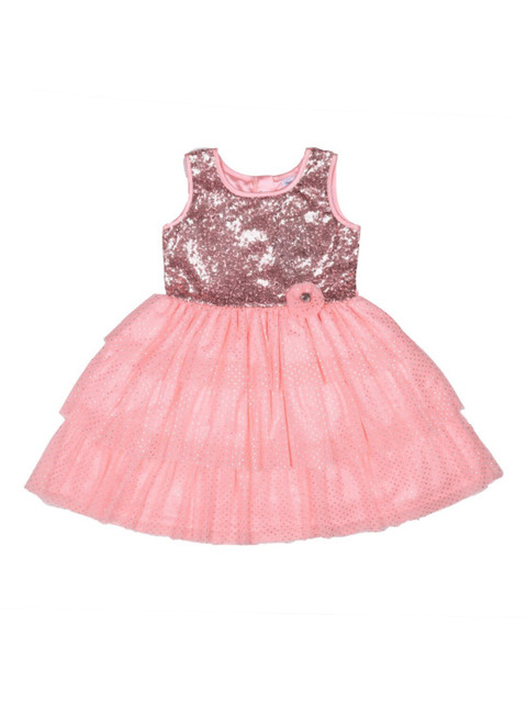 

Doodle Girls Peach-Coloured Self Design Fit and Flare Dress