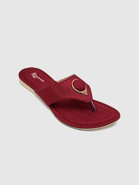 

Padvesh Women Maroon Woven Design Open Toe Flats