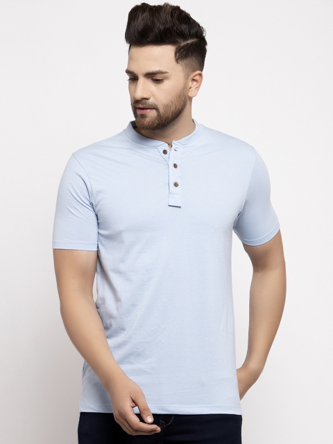 

Kalt Men Blue Solid Mandarin Collar T-shirt