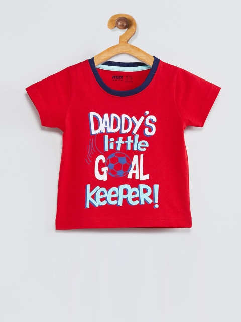 

max Boys Red Printed Round Neck Cotton T-shirt