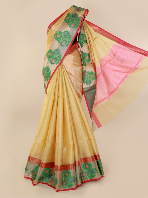 

Pothys Cream-Coloured Embroidered Cotton Blend Saree