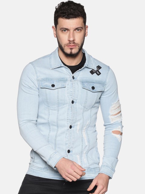 

KULTPRIT Men Blue Printed Denim Jacket