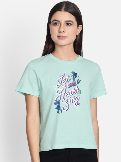 

Free Authority Women Green Disney Princess Printed Cotton Round Neck Pure Cotton T-shirt