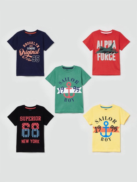 

max Boys Multicoloured Pack of 5 Printed Round Neck T-shirt, Multi