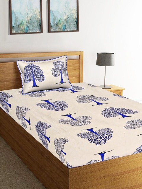 

Tistabene Blue & White Floral-Printed 180 TC Single Bedsheet with Pillow Cover