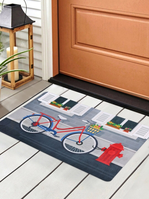 

HOSTA HOMES Grey & Red Digitally Printed Anti-Skid Doormat