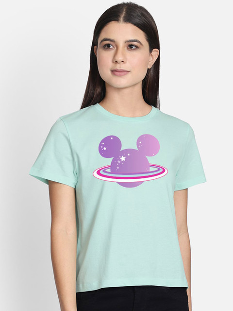 

Free Authority Women Sea Green Mickey Friends Printed Round Neck Pure Cotton T-shirt