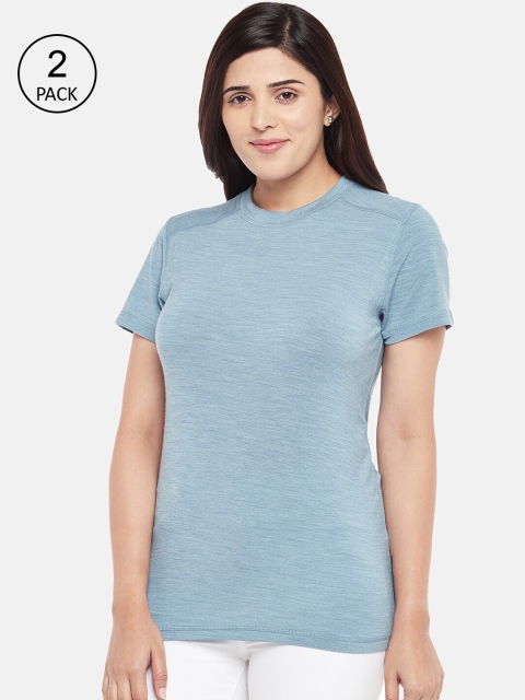 

Kosha Women Plus Size Pack of 2 Blue Solid Merino Wool & Bamboo Half Sleeves Thermal Top