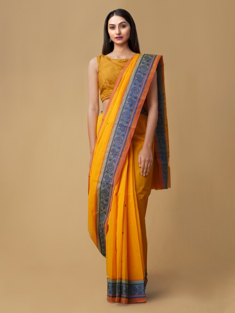 

Unnati Silks Orange Pure Cotton Solid Uppada Saree