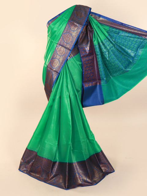 

Pothys Green & Navy Blue Cotton Blend Woven Design Saree