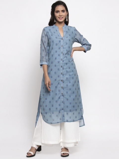 

Kiaasa Women Blue Printed Straight Kurta