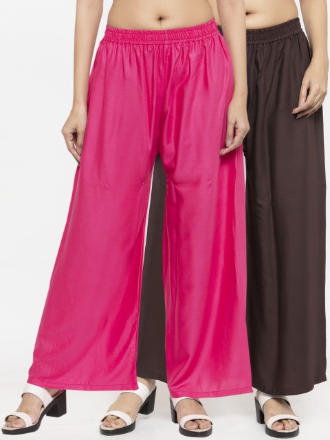 

NEUDIS Women Pack of 2 Brown & Pink Solid Flared Palazzos