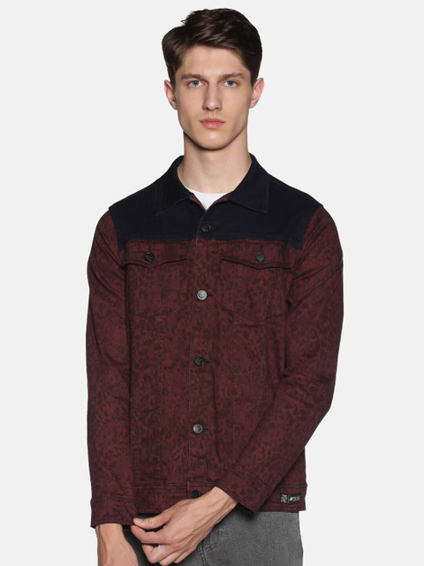 

KULTPRIT Men Burgundy & Black Colourblocked Tailored Jacket