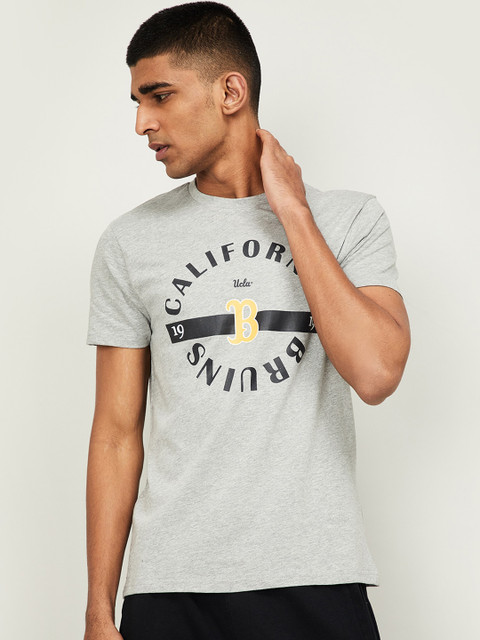 

UCLA Men Grey Melange Printed Round Neck T-shirt