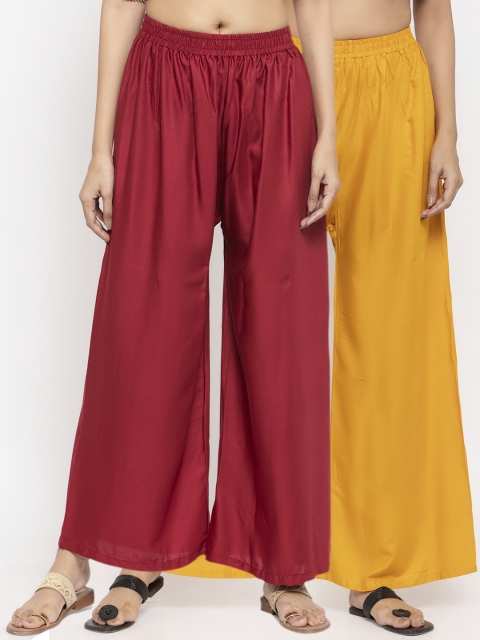 

NEUDIS by Dhrohar Women Pack Of 2 Solid Flared Palazzos, Maroon