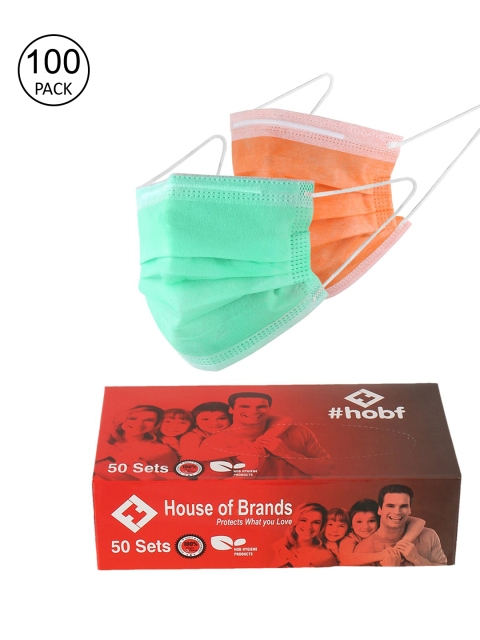 

LONDON FASHION hob Pack Of 100 Solid 3-Ply Ultrasonic Surgical Mask With Nose Clip, Orange