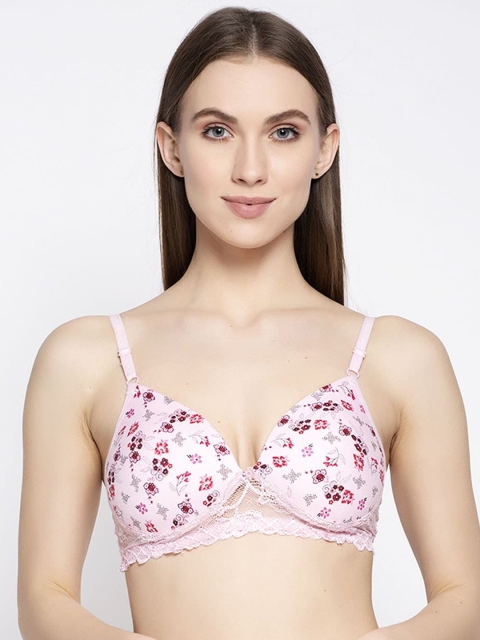

Quttos Pink Floral Print Lightly Padded Non-Wired T-shirt Bra QT-BR-4025