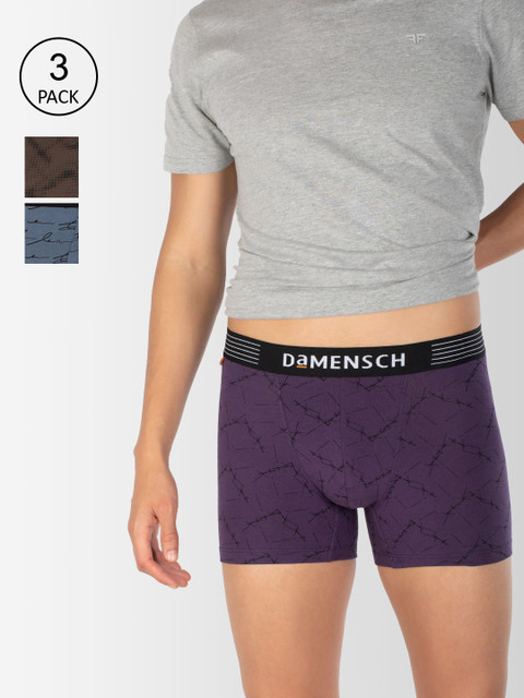 

DAMENSCH Men Pack Of 3 Printed Deo-Cotton Deodorizing Trunks DAM-CTP-T-PNP-BRB-MRB, Purple