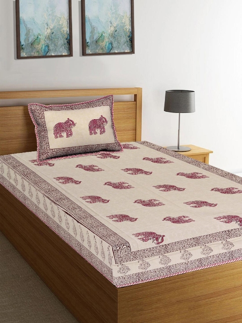 

Tistabene Pink & Maroon Printed 180 TC Single Bedsheet with Pillow Cover