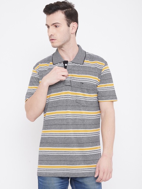 

Duke Men Black Striped Polo Collar T-shirt