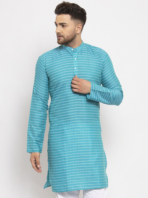 

Jompers Men Blue Striped Straight Kurta