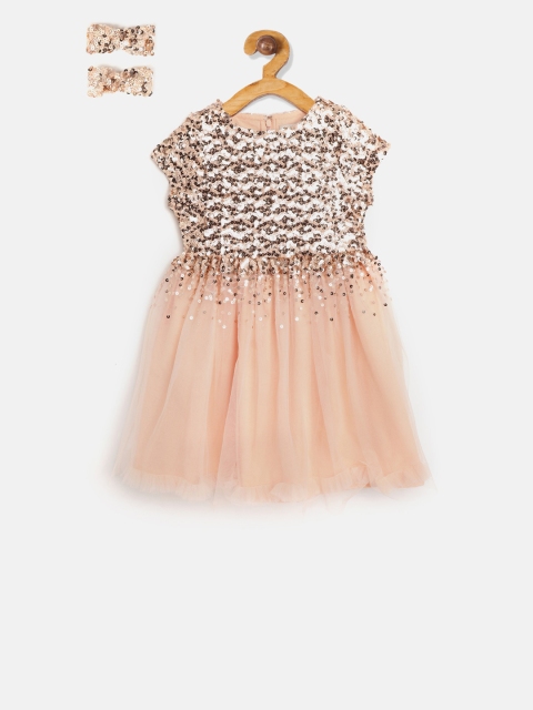 

Cherry Crumble Girls Peach-Coloured Embellished Fit and Flare Dress