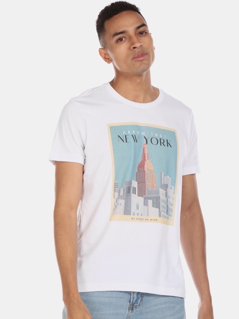 

Arrow Sport Men White Printed Round Neck T-shirt