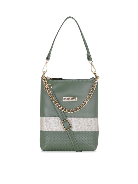 

ESBEDA Olive Green & Off-White Colourblocked Sling Bag