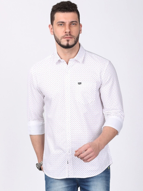 FOGA Men White Regular Fit Printed Casual Shirt