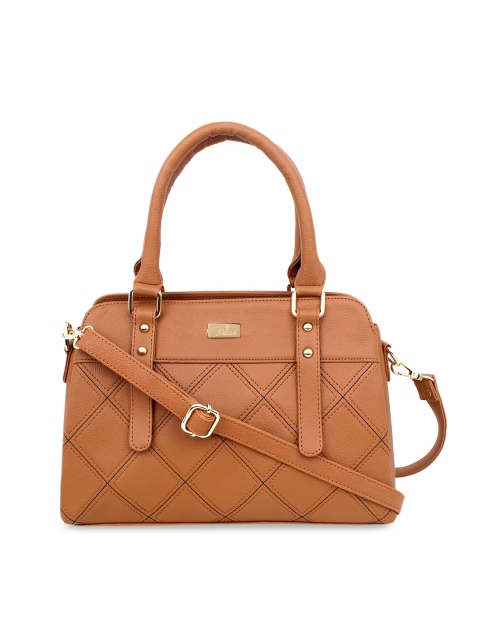 

yelloe Tan Checked Handheld Bag
