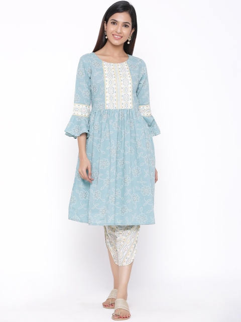 

WomenMagic Women Blue & White Yoke Design Kurti with Trousers