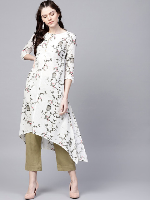 

Ishin Women White & Green Printed Kurta with Palazzos