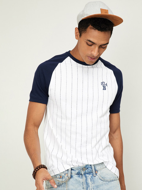 

UCLA Men White Striped Round Neck T-shirt