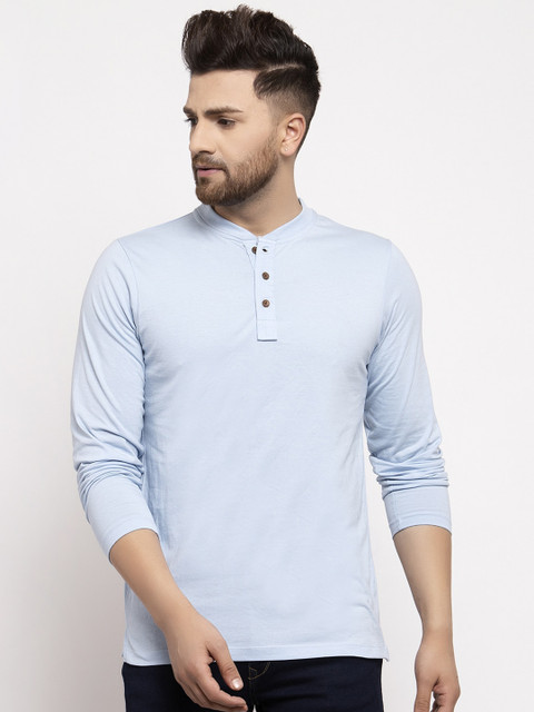 

Kalt Men Blue Solid Henley Neck T-shirt