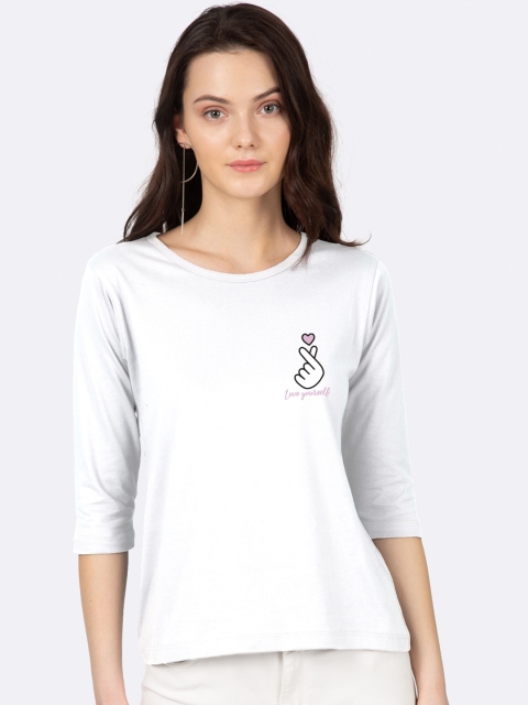 

Bewakoof Women White Solid Boat Neck T-shirt