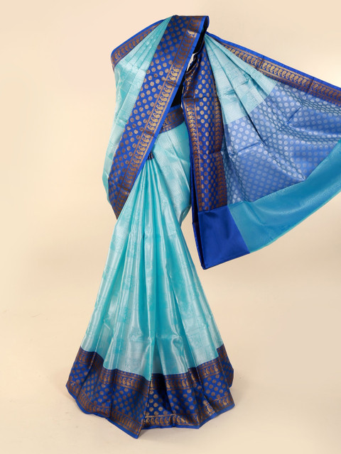 

Pothys Blue Printed Cotton Blend Saree