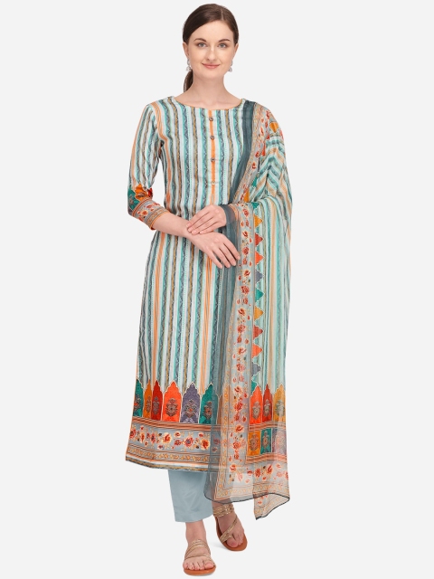 

Stylee LIFESTYLE Blue & Orange Printed Unstitched Dress Material