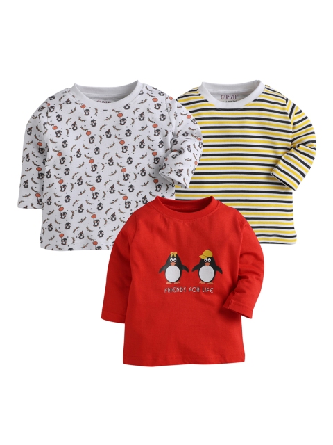 

BUMZEE Unisex Kids Pack Of 3 Printed Round Neck T-shirts, Red