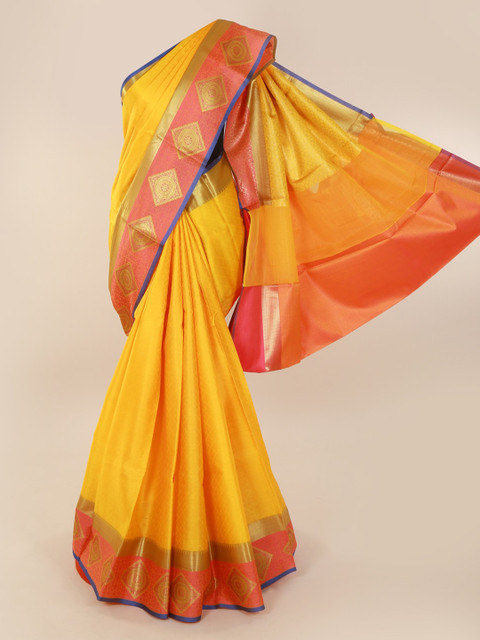 

Pothys Yellow Solid Cotton Blend Saree