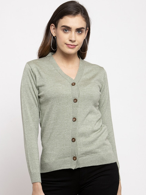 

Kalt Women Green Solid Cardigan Sweater