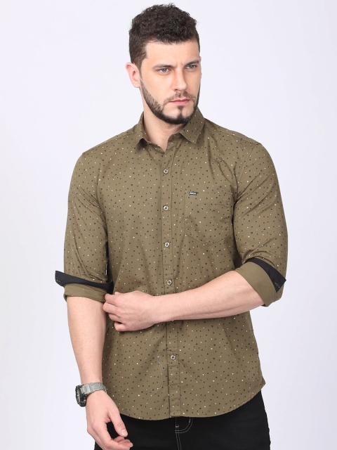 

FOGA Men Olive Green Regular Fit Printed Casual Shirt