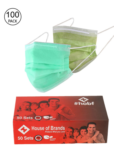 

LONDON FASHION hob Unisex Pack Of 100 3-Ply Ultrasonic Anti-Pollution Disposable Masks With Nose Pin, Olive
