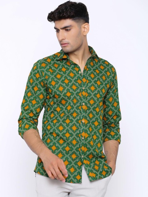

Tistabene Men Green Comfort Slim Fit Printed Casual Shirt